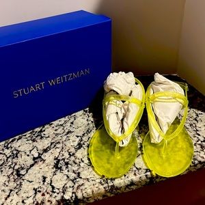Stuart Weitzman summer jelly sandals. Color Electric Lime, Silver, and Poudre.